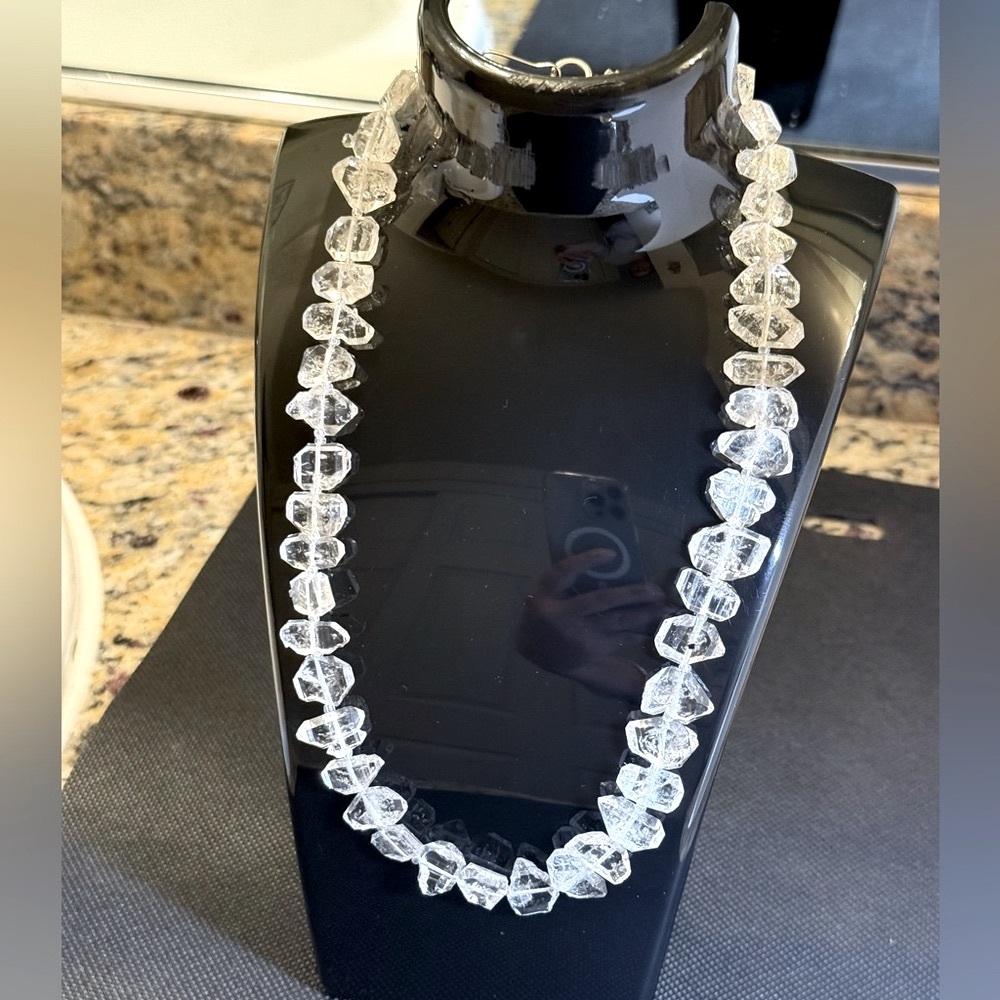 - Handmade Herkimer Diamonds large silver necklace

18 inches 10-12 mm ston…